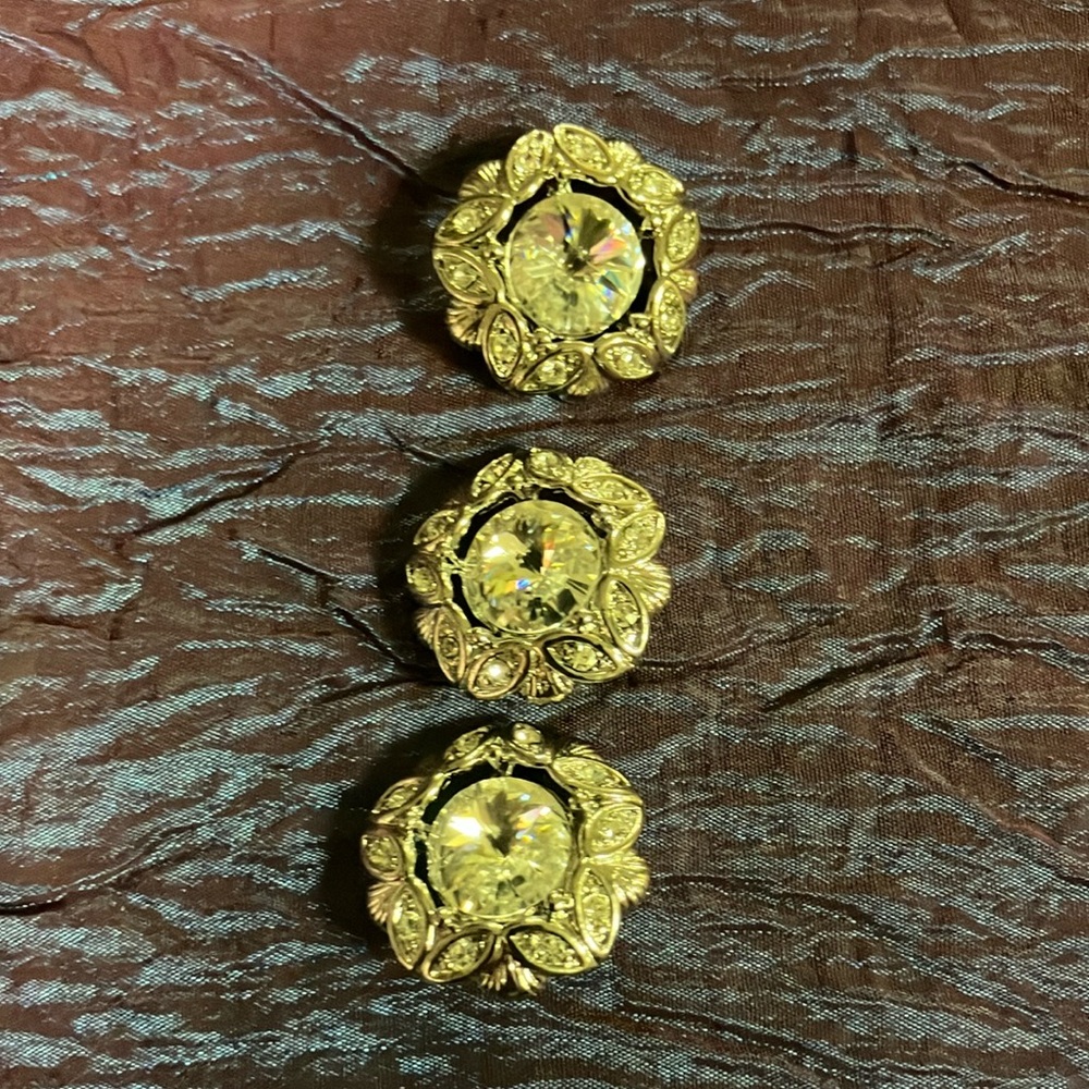 Gold Floral Rhinestone Button with Intricate Design 3 for $12